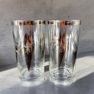 Dorothy Thorpe Silver Harlequin Diamond Fleur de Lis Glasses Highball Barware 2
